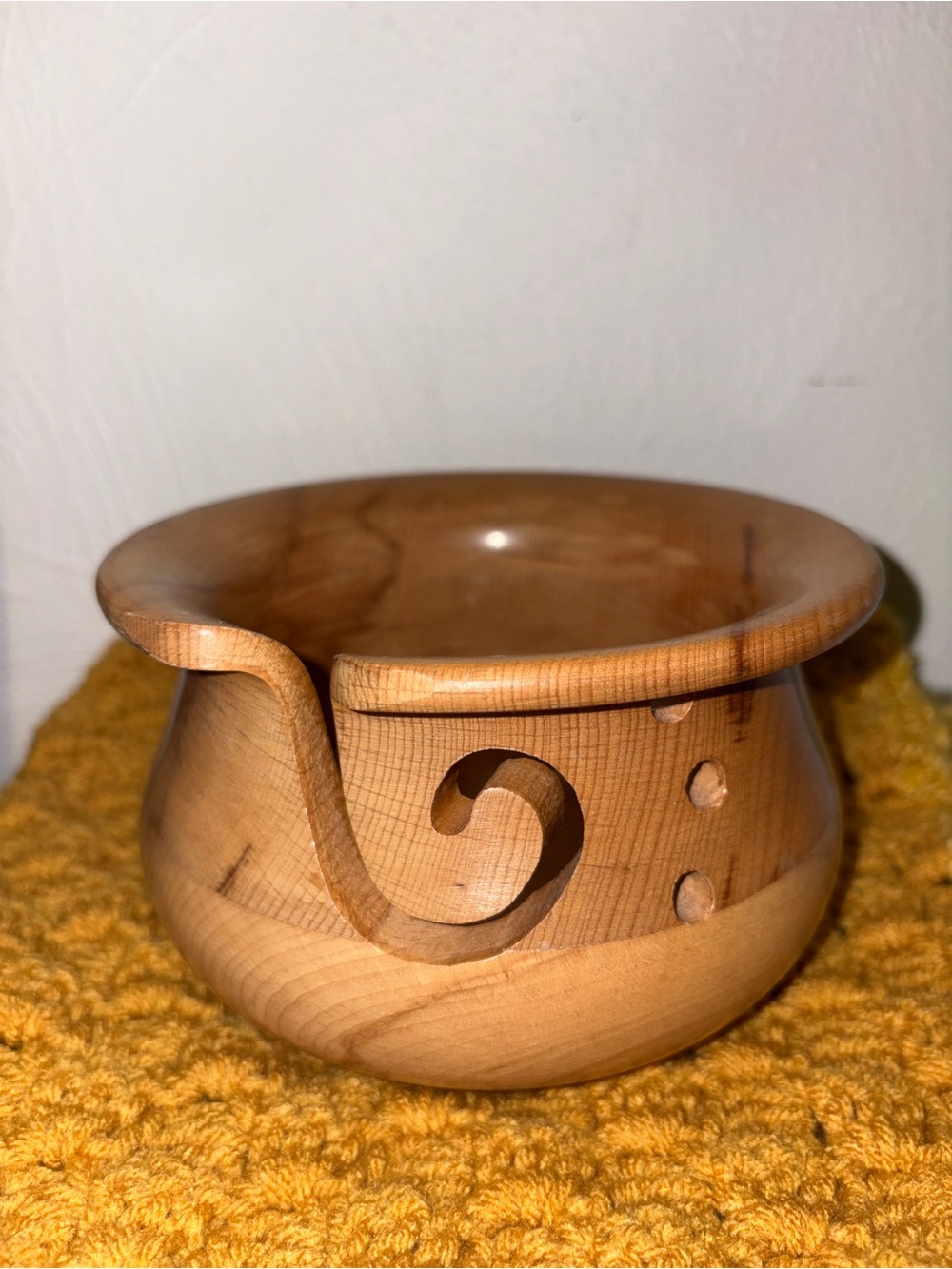 Wooden Yarn Bowl in Natural Light Brown